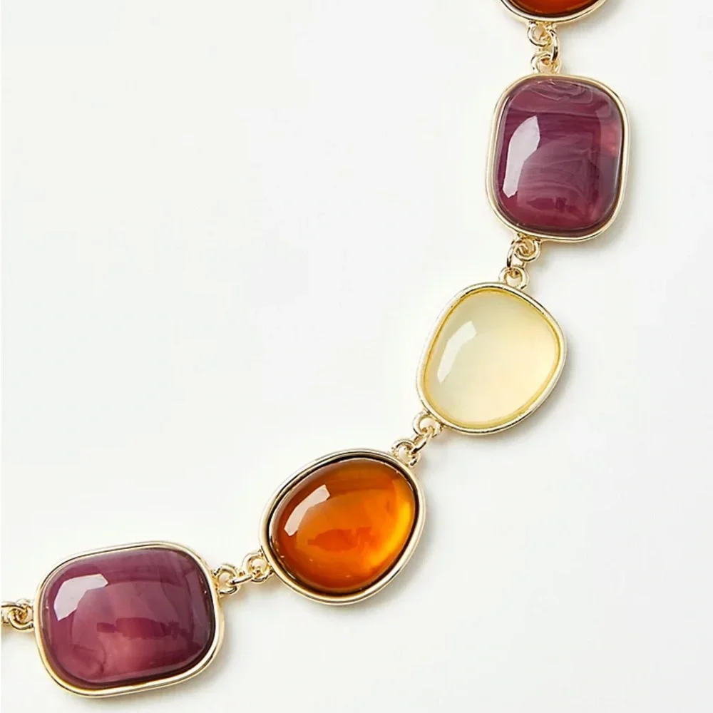 NWT Loft Mixed Stone Statement Necklace Perfect Plum - Picture 2 of 2